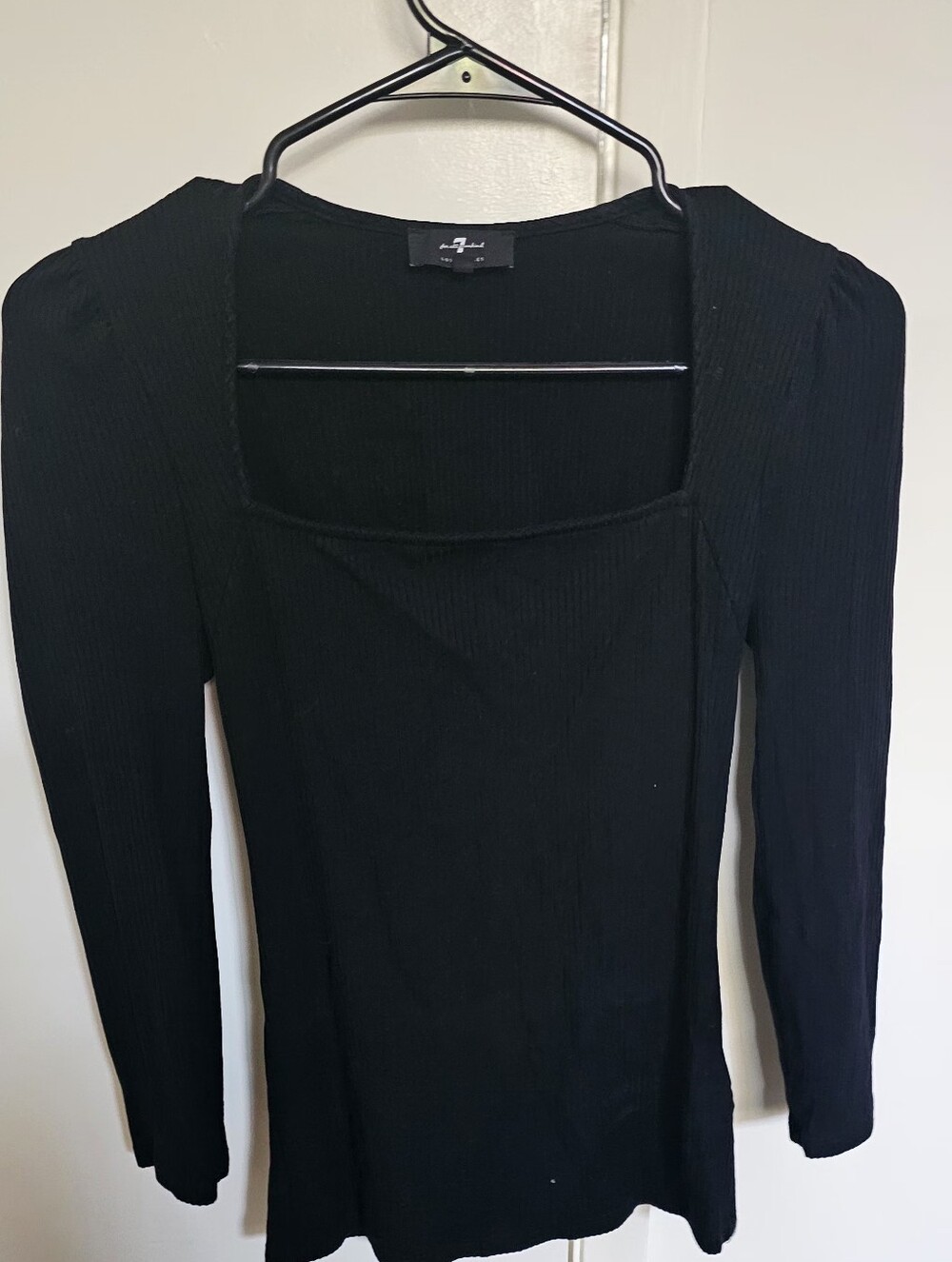 7 For All Mankind Black Ribbed Top - Square Neck